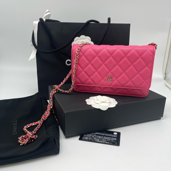 New CHANEL Classic Fuschia Pink Caviar Leather WOC Wallet On Chain Dust Bag Box - Picture 2 of 11